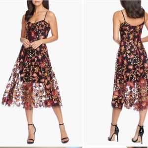 DRESS THE POPULATION UMA FLORAL EMBROIDERED LACE MAROON BLACK MULTI DRESS XL